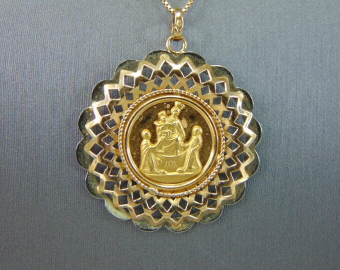 Vintage Estate 18k Gold Religious Pendant Necklace 8.9g E4284