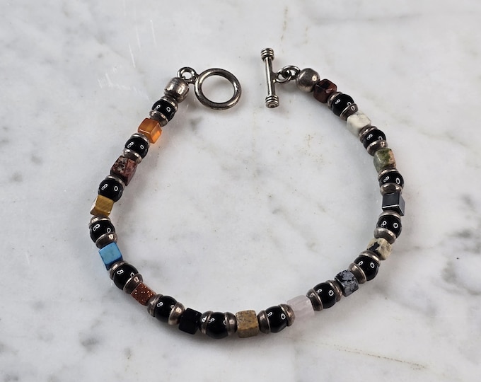 Womens Vintage Estate Sterling Silver Beaded Bracelet 13.8g E1173