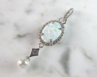 Womens Estate Sterling Silver Modernist Opal Pendant 3.9g E5259