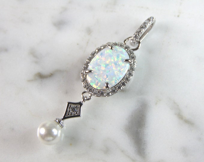 Womens Estate Sterling Silver Modernist Opal Pendant 3.9g E5259