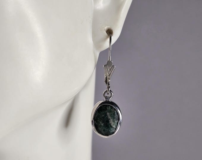 Womens Vintage Estate Sterling Silver Natural Emerald Earrings 4.1g E7947
