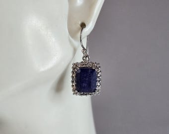 Womens Vintage Estate Sterling Silver Natural Sapphire CZ Earrings 5.0g E1301