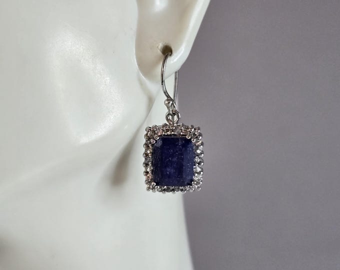 Womens Vintage Estate Sterling Silver Natural Sapphire CZ Earrings 5.0g E1301