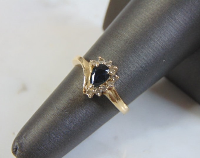 Womens Vintage Estate 14K Yellow Gold Sapphire & Diamond Ring  3.1g #E3227