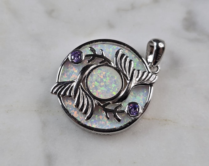 Womens Sterling Silver Opal Koi Fish Pendant 4.5g E2301
