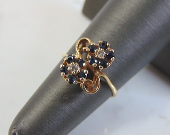 Womens Vintage Estate 10K Gold Diamond & Sapphire Ring, 1.8g E3213