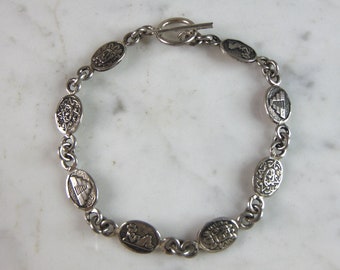 Womens Vintage Estate Sterling Silver Aztec Bracelet 13g E2674