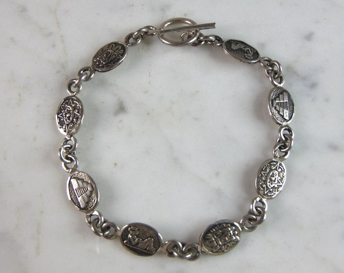 Womens Vintage Estate Sterling Silver Aztec Bracelet 13g E2674