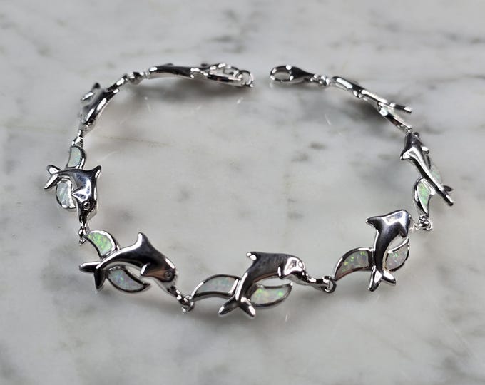 Womens Sterling Silver Opal Dolphin Bracelet 12.0g E3126