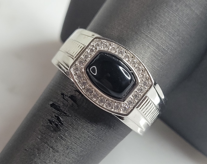 Mens Estate Sterling Silver Modernist Onyx Ring 9.8g E6168