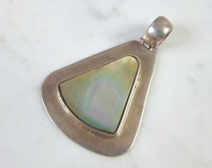 Womens Vintage Estate Sterling Silver Abalone Pendant 18.5g E2771