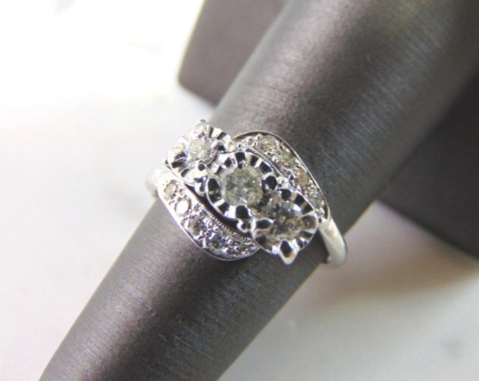 Womens Vintage Estate 14K White Gold Diamond Ring 4.4g E3442