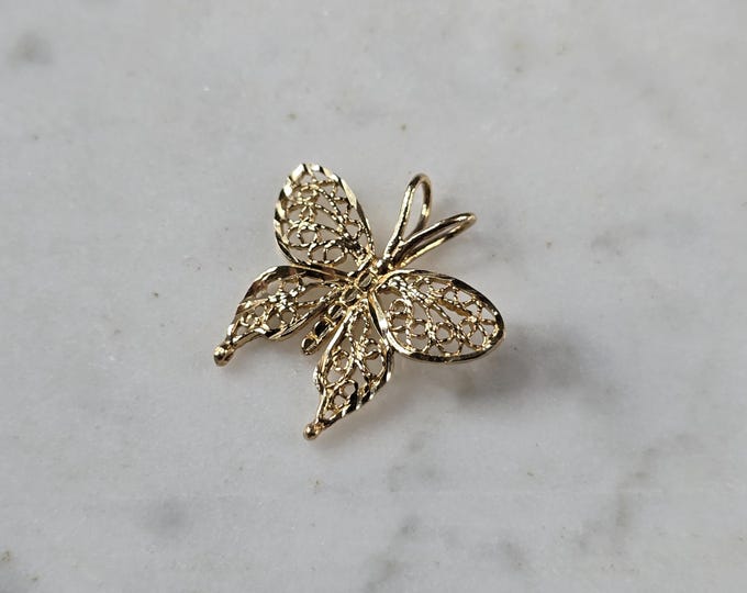 Womens Vintage Estate 14K Gold Filigree Butterfly Pendant 0.9g #E7872