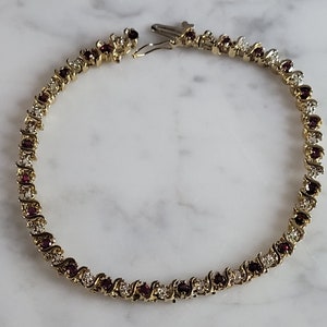Vintage Estate 14k Gold Diamond & Amethyst Tennis Bracelet 10.8g #E6779