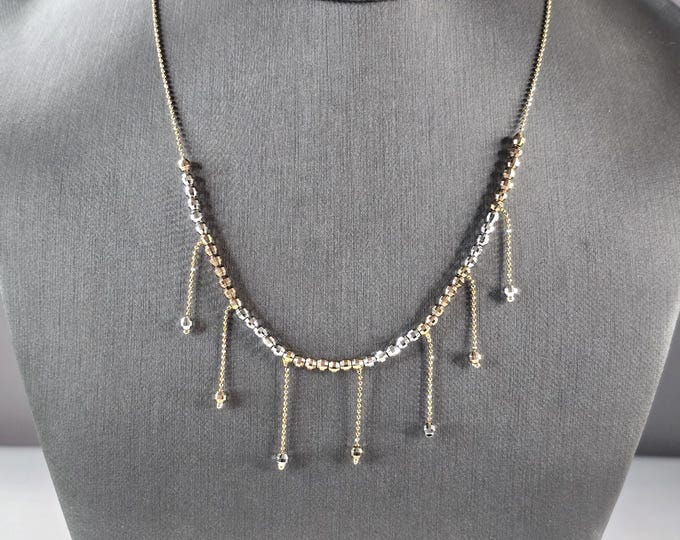 Womens Estate 14K Yellow & White Gold Modernist Beaded Necklace 5.7g E7573