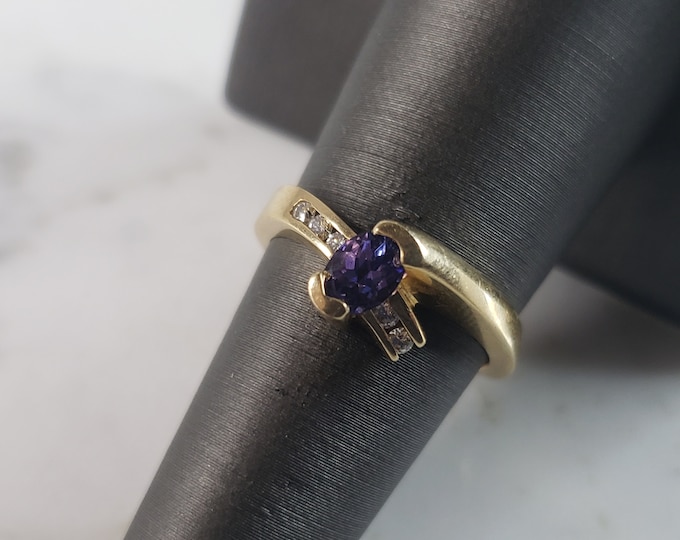 Womens Vintage Estate 14K Yellow Gold Tanzanite Diamond Ring 4.4g E6113