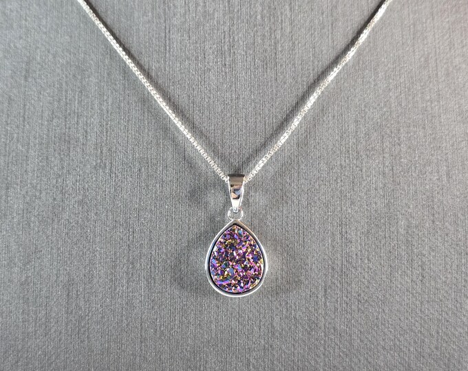 Womens Vintage Estate Sterling Silver Druzy Stone Pendant Necklace 3.9g E1884