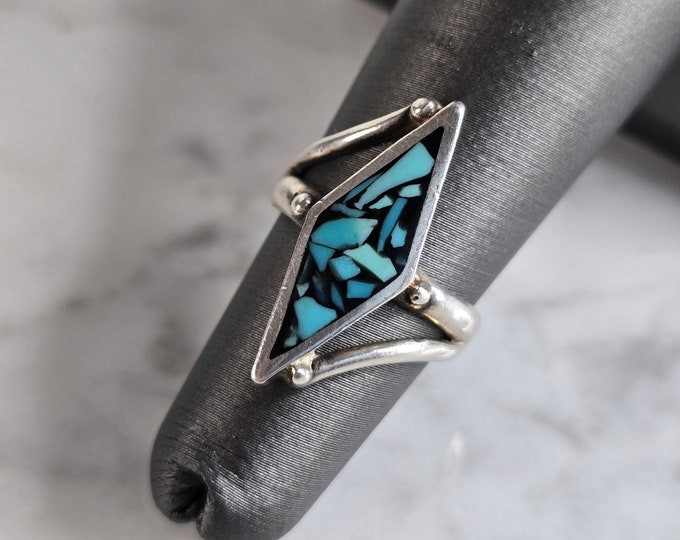 Womens Vintage Estate Sterling Silver Modernist Turquoise Ring 3.4g E7492