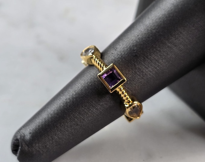 Womens Sterling Silver Gold Tone Modernist Multi Stone Ring 4.0g E826