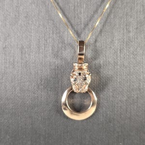 Womens 14K Yellow & Rose Gold Diamond Panther Pendant Necklace 5.6g E4390
