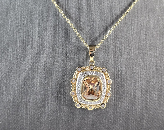 Womens Sterling Silver Gold Tone Citrine Pendant Necklace 7.6g E3930