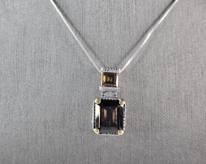 Womens Vintage Estate Sterling Silver Smoky Quartz Pendant Necklace 10.8g E7786