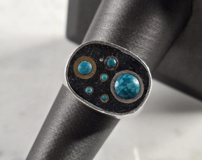 Womens Vintage Estate Sterling Silver Turquoise Modernist Ring 18.8g E4333