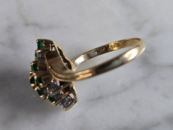 Womens Vintage Estate 14K Gold Diamond & Emerald … - image 5
