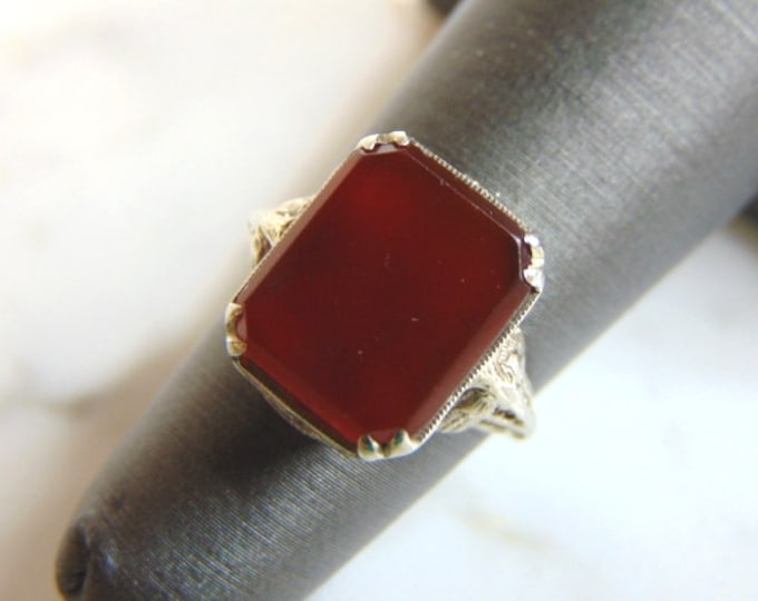 Womens Vintage Estate 10K White Gold Agate Ring 2.2g E5315