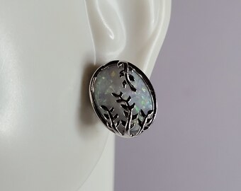 Womens Sterling Silver Modernist Opal Earrings 4.4g E2869