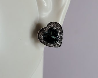 Womens Sterling Silver Modernist CZ Heart Earrings 2.5g E2896