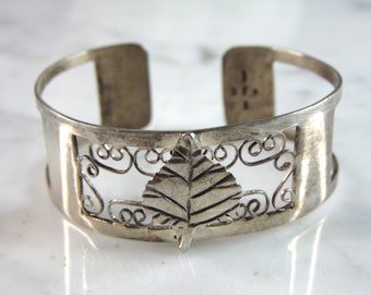 Womens Vintage Estate Sterling Silver Modernist Cuff Bracelet 16.3g E6090