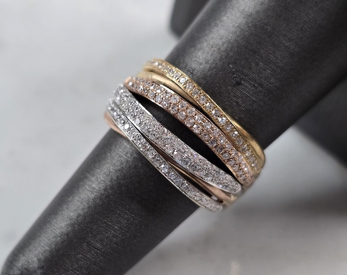 Womens Vintage Estate 14k Tri Gold Pave Diamond EFFY Ring 5.9g E3444