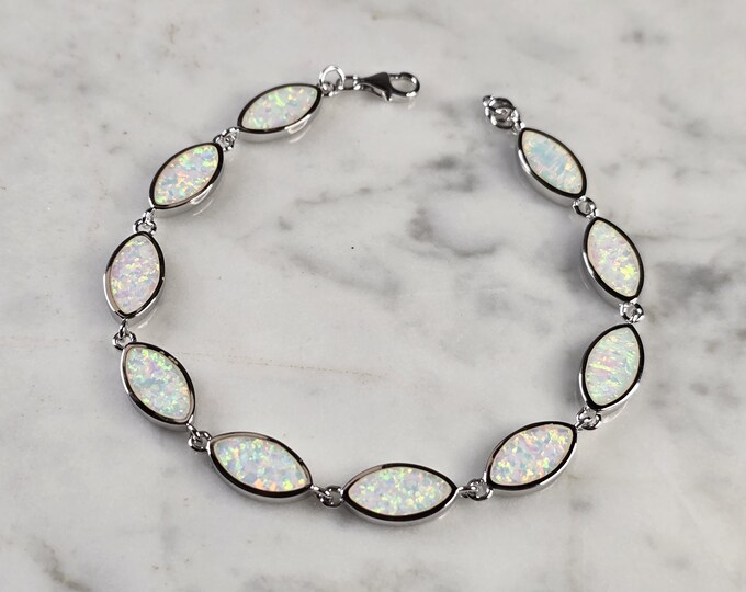 Womens Estate Sterling Silver Opal Modernist Bracelet 10.5g E4524
