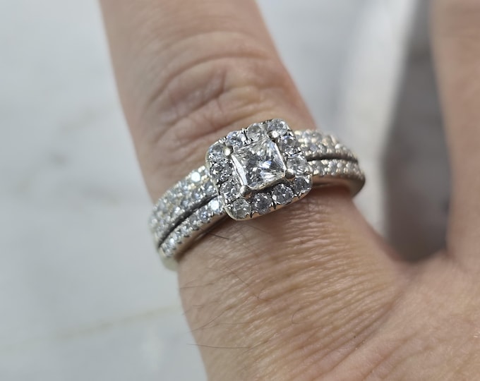 Womens Vintage Estate 14K White Gold Diamond Engagement Ring Set, 6.2g E1490