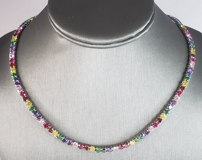 Womens Sterling Silver Rainbow Modernist Necklace 25.6g E6461