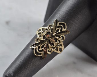 Womens 10K Yellow Gold Modernist Filigree Ring 1.6g E1694