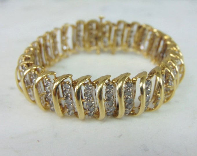 Womens Vintage Estate 10K Yellow Gold Diamond Bracelet 22.1g E5221