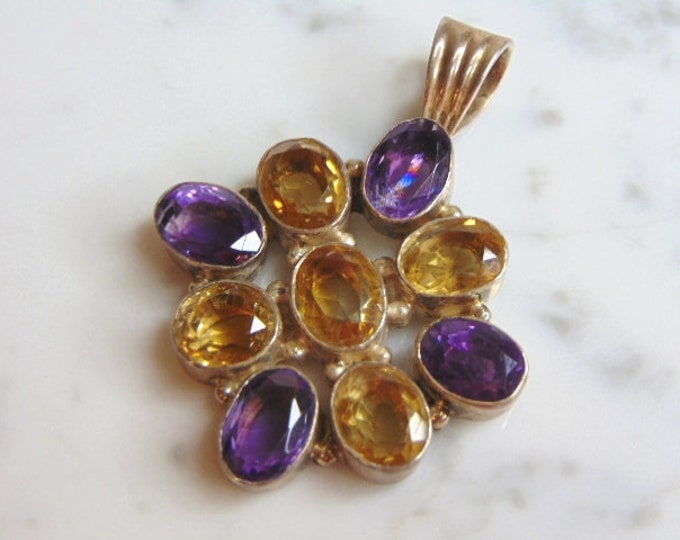 Womens Vintage Estate Sterling Silver Multi Stone Pendant 25.7g E5138