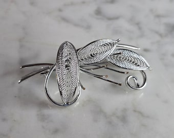 Womens Vintage Estate Sterling Silver Filigree Brooch 6.9g E7755
