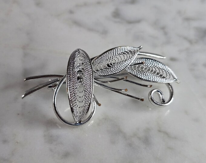 Womens Vintage Estate Sterling Silver Filigree Brooch 6.9g E7755