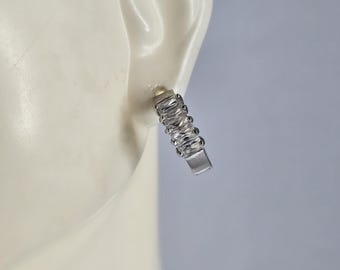 Womens Vintage Estate Sterling Silver CZ Hoop Earrings, 3.6g E6765