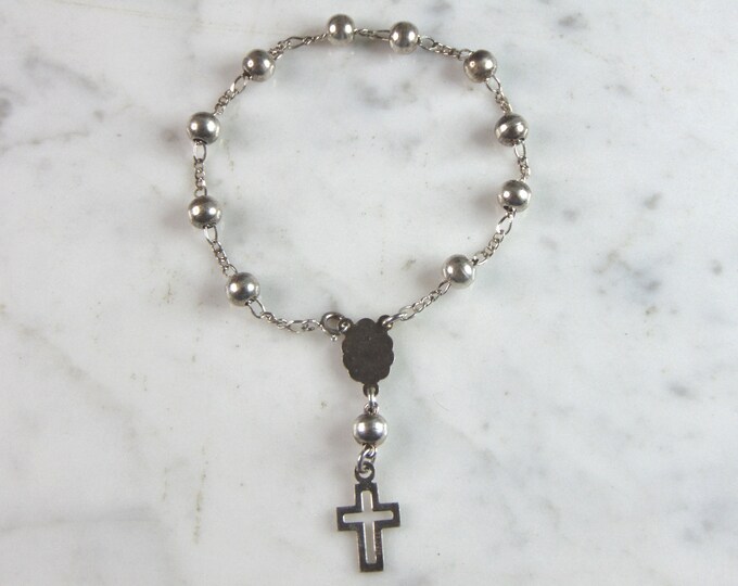 Womens Vintage Estate Sterling Silver Religious Cross Bracelet 6.8g E6077