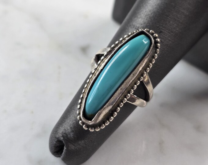 Womens Vintage Estate Sterling Silver Southwestern Turquoise Ring 7.3g E3918