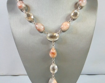Womens Vintage Estate Sterling Silver Quartz & CZ Necklace 97.8g E2789