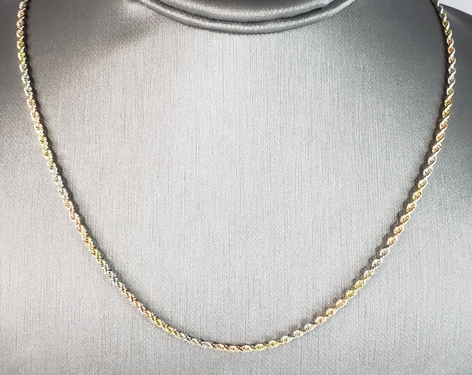 Womens Vintage Estate 14K Tri Colored Gold Rope Chain Necklace 8.4g E6406