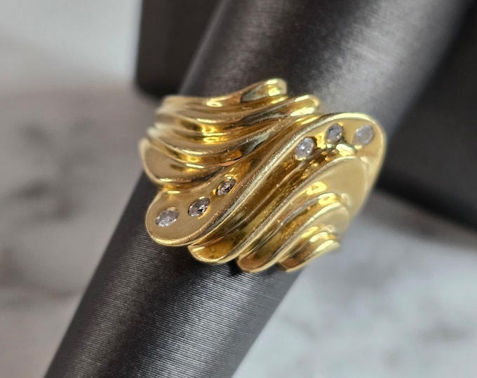 Womens Vintage Estate 14K Yellow Gold Modernist Diamond Ring, 8.4g E7373