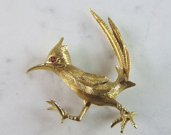 Womens Vintage Estate 18K Yellow Gold Bird Brooch 10.2g E2424