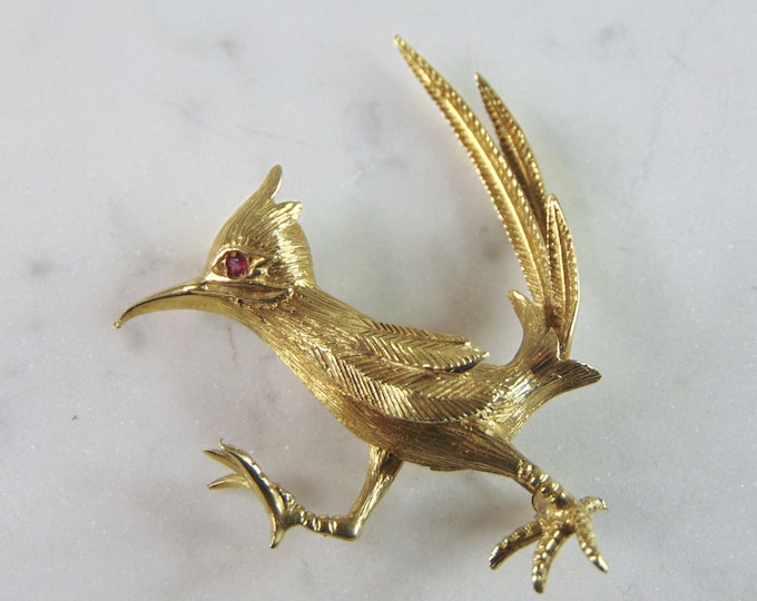 Womens Vintage Estate 18K Yellow Gold Bird Brooch 10.2g E2424