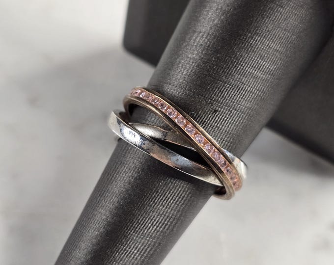 Womens Vintage Estate Sterling Silver Rose Gold Tone Trinity Ring 4.9g E4895